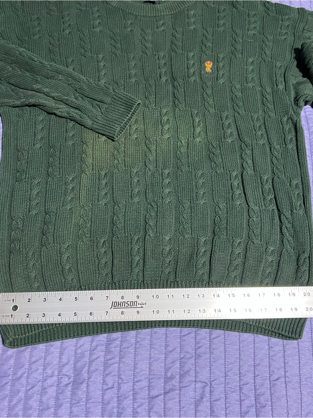 Chaps Ralph Lauren Dark Green Cable-Knit Crewneck Sweater with Crest Emblem XL - Picture 12 of 15